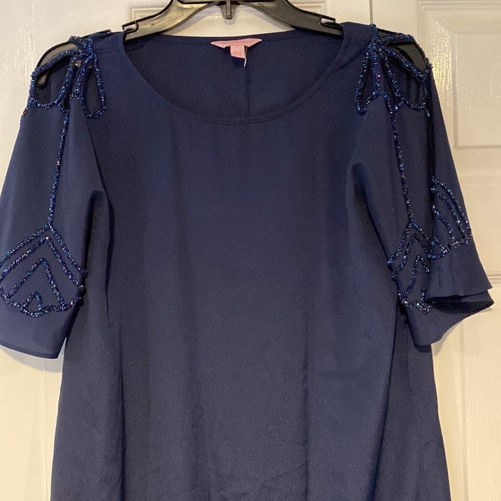 Lilly Pulitzer size small navy dress w beaded should accents - Picture 3 of 5